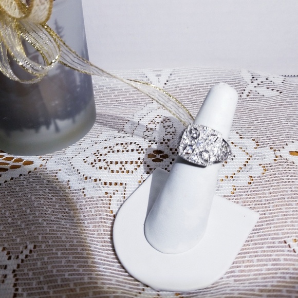 Silver White sapphire deco art ring unique - Picture 1 of 3